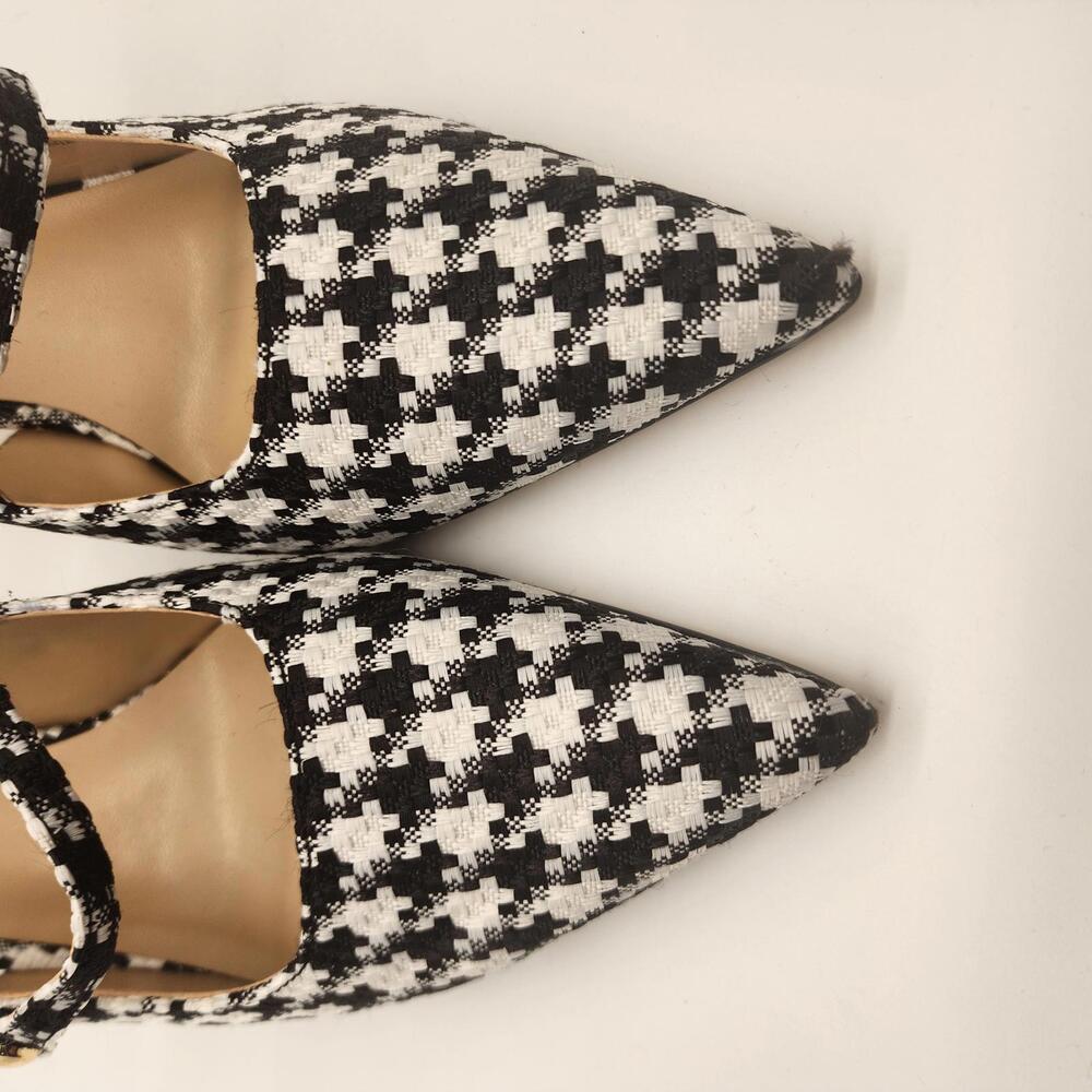 New ann taylor Gingham kitten heel sling 8M black white - Picture 6 of 7